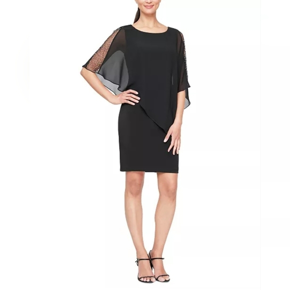 Ignite Evenings Dresses & Skirts - Ignite Evenings Black Chiffon Caped Cocktail Dress 10